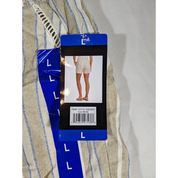 Briggs Linen Blend‎ Striped Pull On Shorts Pockets Beige Large Above Knee Casual - Picture 5 of 10